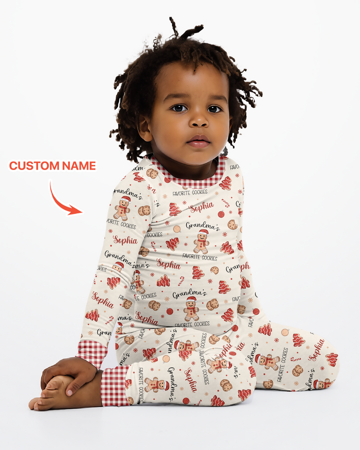 Custom Name Grandma’s Favorite Cookies Bamboo Two Piece Long Sleeve Pajama Set