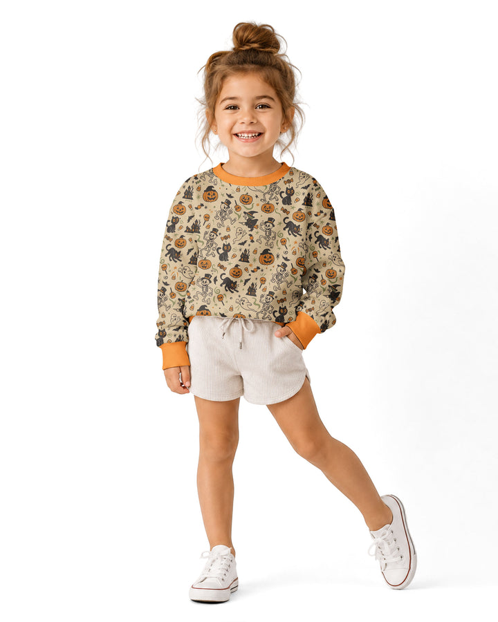 Vintage Skeleton Pumpkin Halloween Bamboo Crewneck Sweatshirt