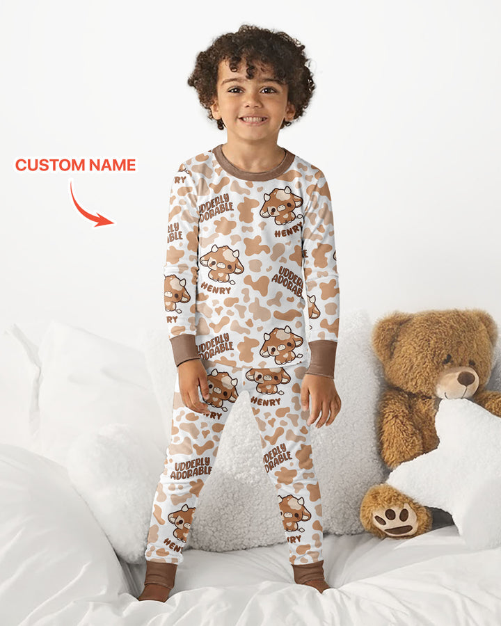 Udderly Adorable Custom Name Bamboo Two Piece Long Sleeve Pajama Set