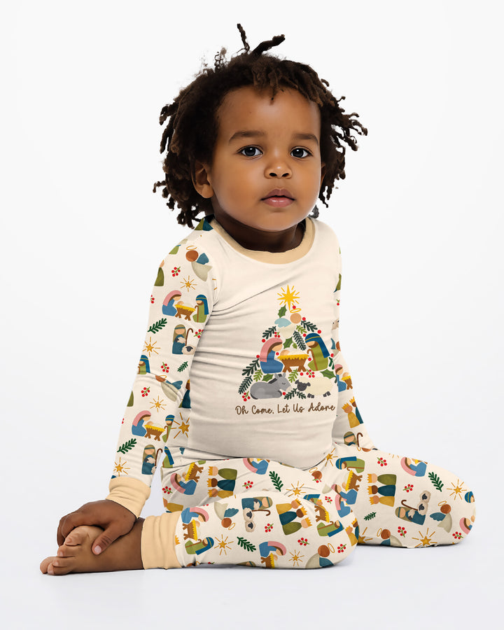 Oh Come, Let Us Adore Him Family Matching Bamboo Two Piece Long Sleeve Pajama Set