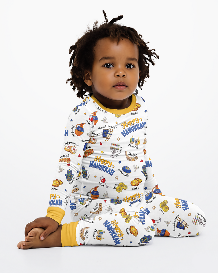 Tis The Season Hanukkah Bamboo Two Piece Long Sleeve Pajama Set