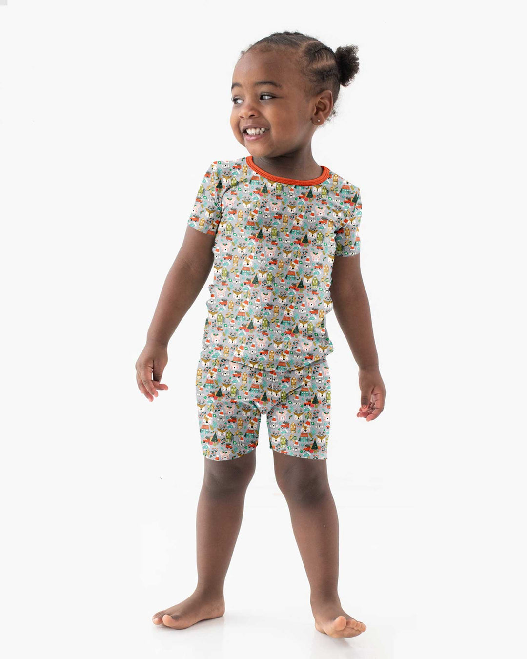 Christmas Woodland Deer Fox Bear Bamboo Two Piece Short Sleeve Shorts Pajama Set
