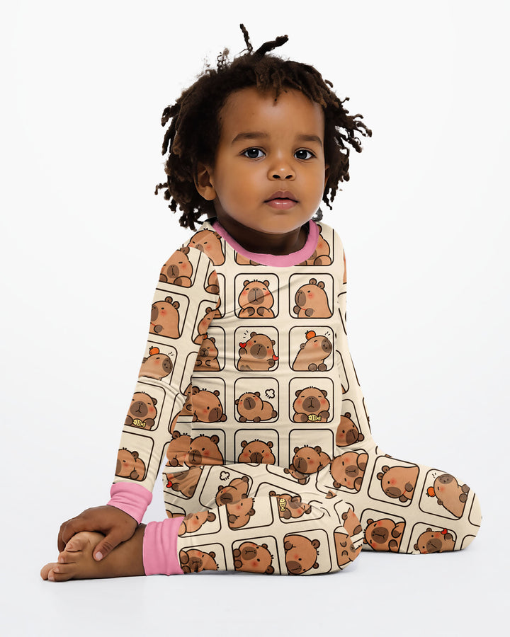 Cute Capy Faces Bamboo Two Piece Long Sleeve Pajama Set
