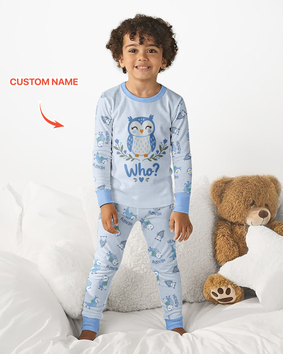 Custom Name Twin Owl Who's Who Bamboo Two Piece Long Sleeve Pajama Set