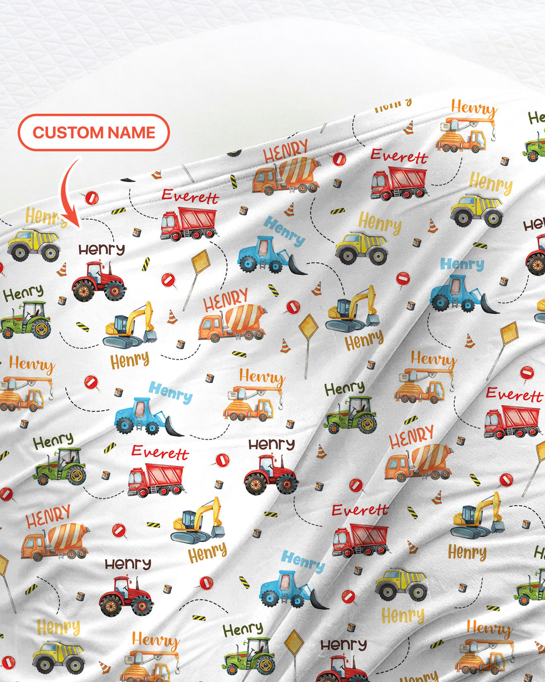 Construction Vehicles Custom Name swaddle blanket