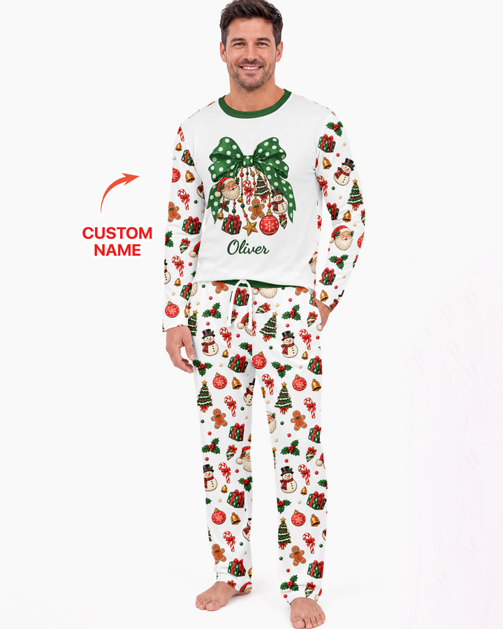 Custom Name Christmas The Bow Bamboo Men's Pajama Set
