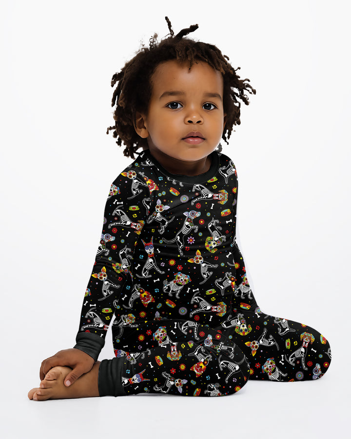 Sugar Skull Día de los Muertos Halloween Dog Mexican Bamboo Two Piece Long Sleeve Pajama Set