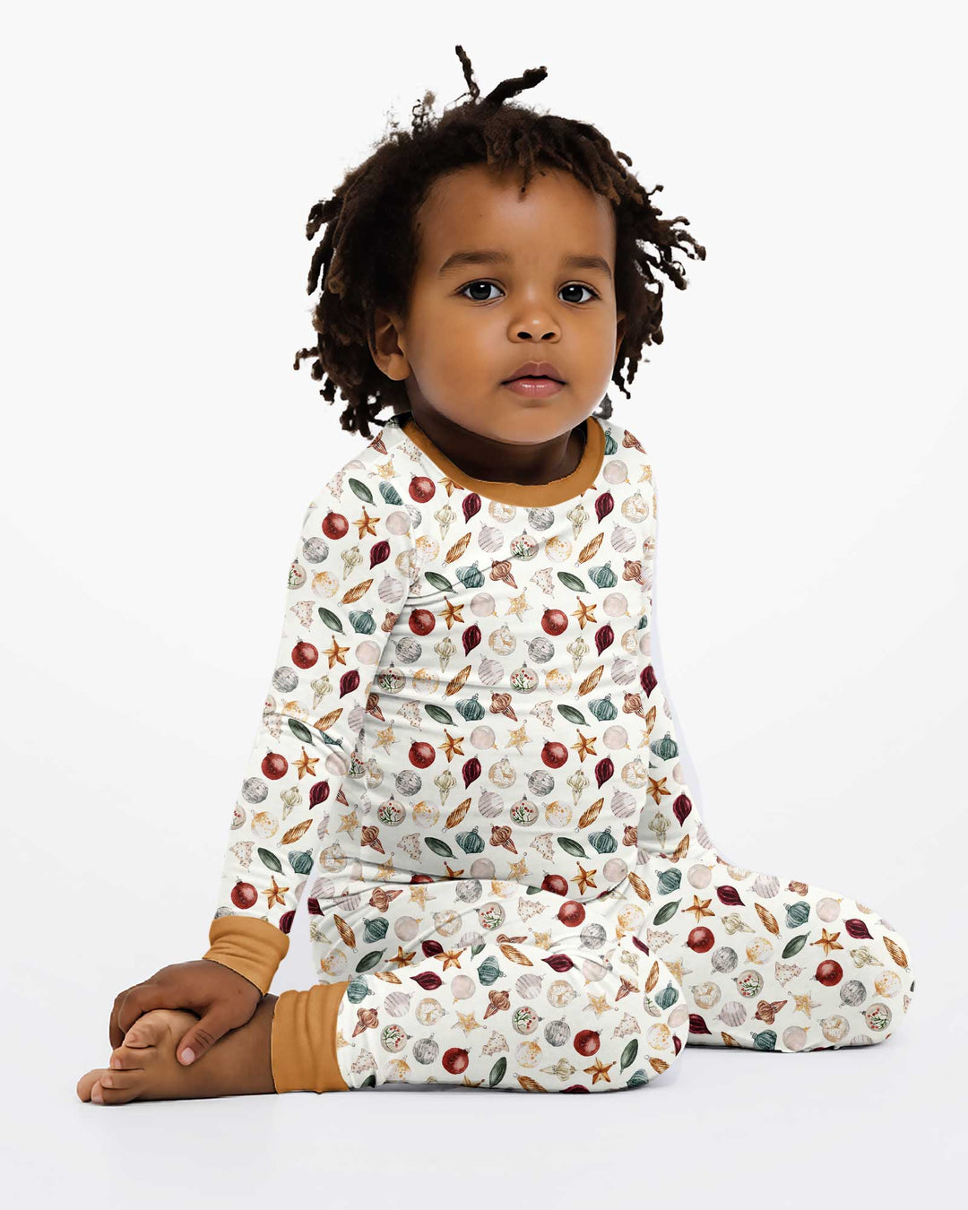 Watercolor Christmas Ornaments Bamboo Two Piece Long Sleeve Pajama Set