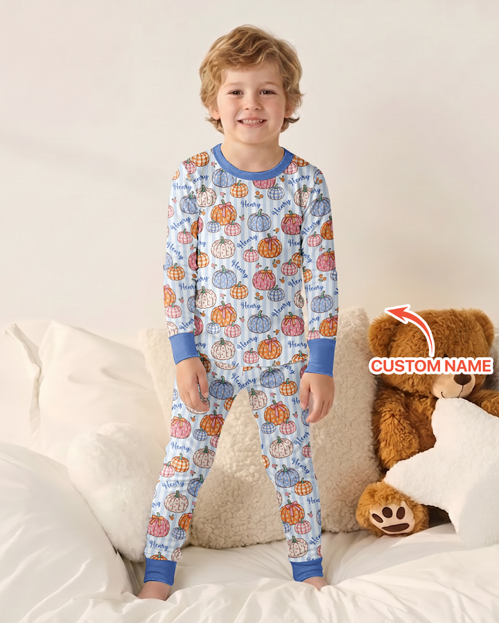 Custom Name Pumpkin Patch Bamboo Two Piece Long Sleeve Pajama Set