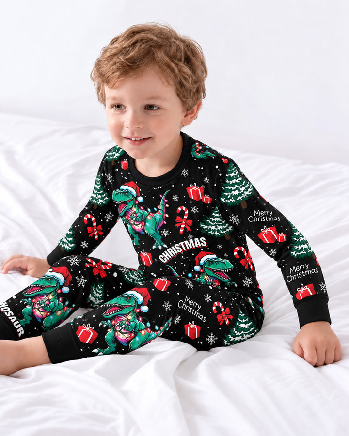 Dinosaur Raw Noel Bamboo Two Piece Long Sleeve Pajama Set