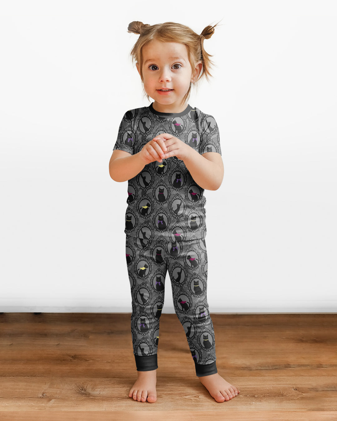 Midnight Cat Parade Bamboo Two Piece Short Sleeve Pajama Set