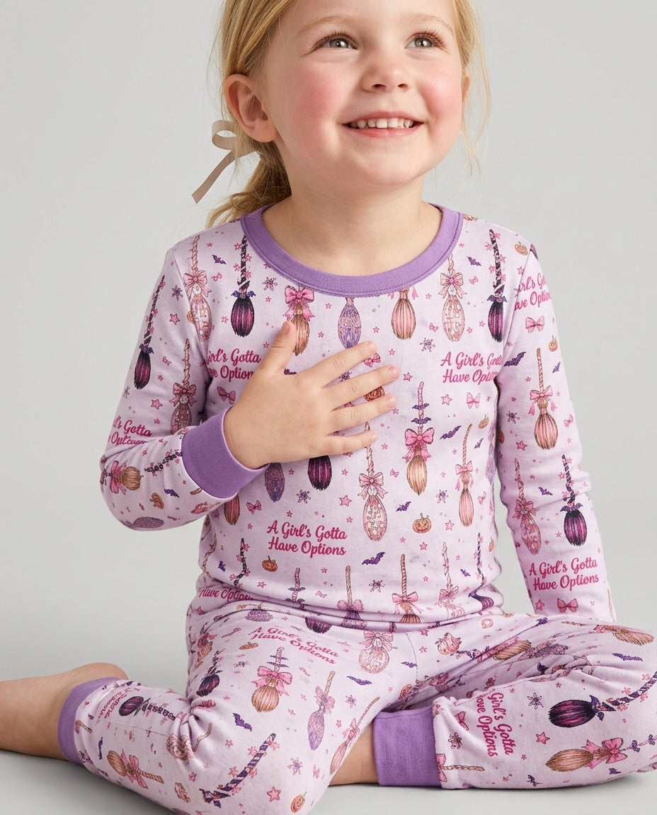 A Girl's Gotta Have Options Witch Brooms Bamboo Two Piece Long Sleeve Pajama Set