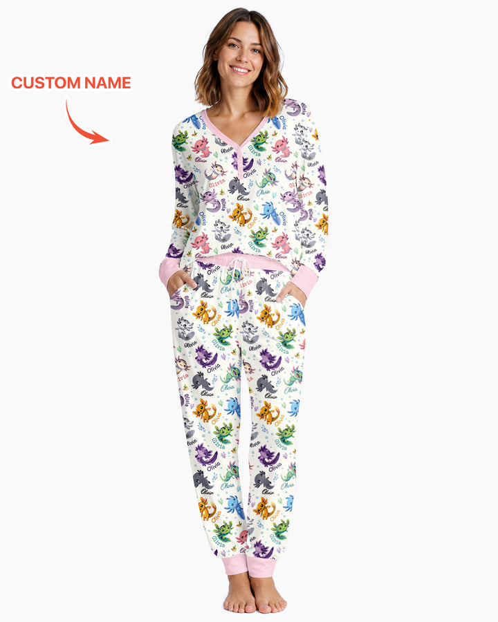 I Love You Axolotl Custom Name Bamboo Women Pajama Set