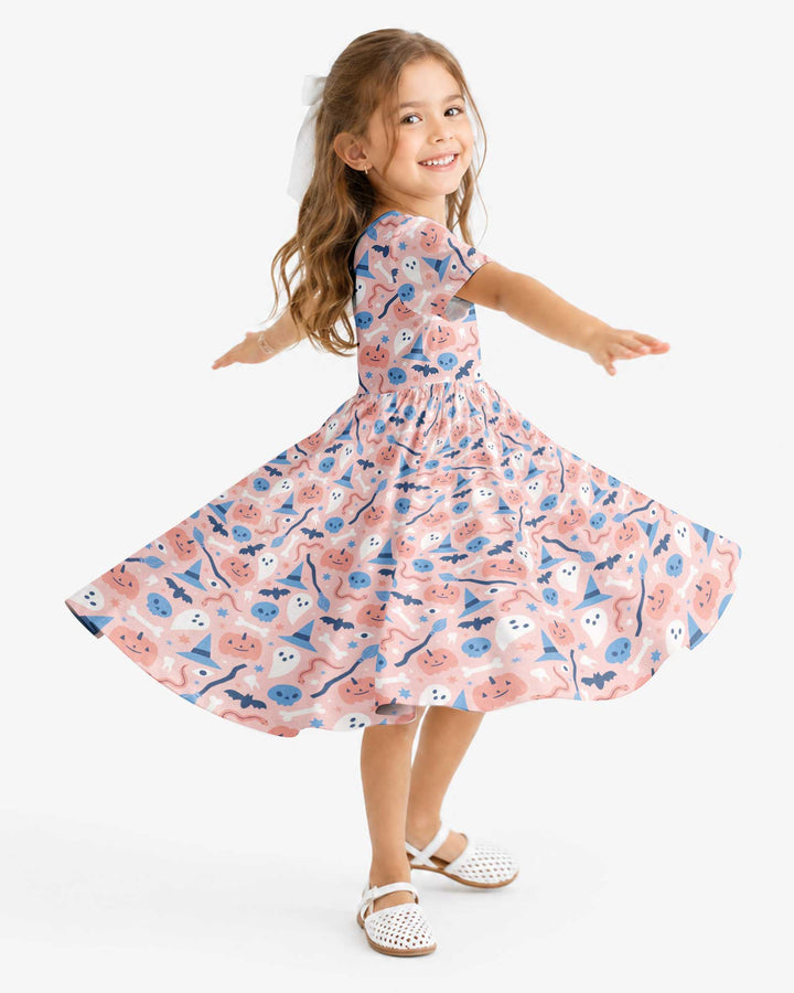 Pastel Pumpkins Skulls And Witch Craft Bamboo Twirl Dress