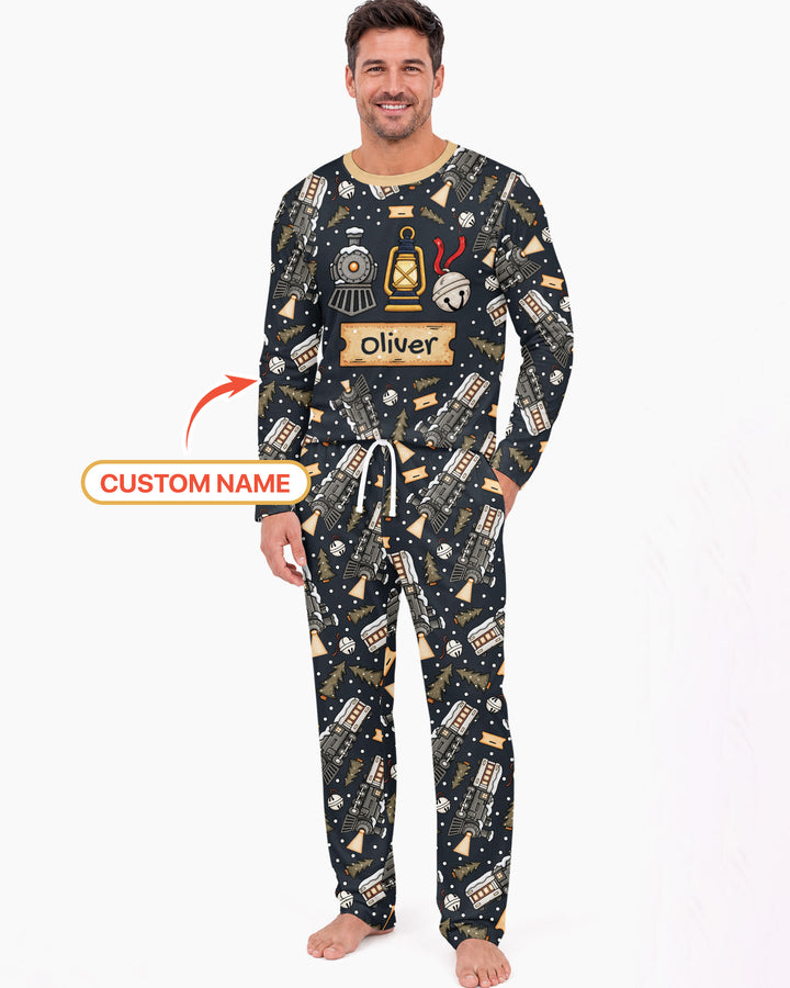 Custom Name Believe Kid Train  Bamboo Men's Pajama Set
