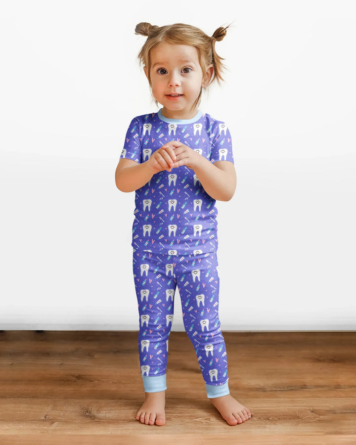 Zähneputzen Bambus Zweiteiliger Kurzarm-Pyjama-Set