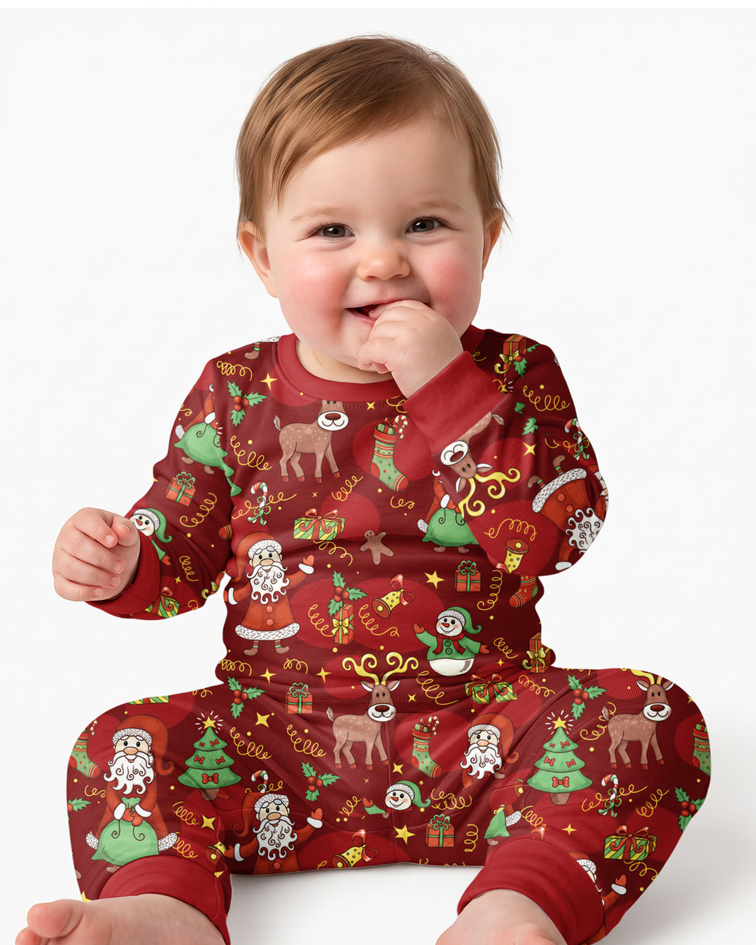 Santa Reindeer Snowflakes Bamboo Two Piece Long Sleeve Pajama Set