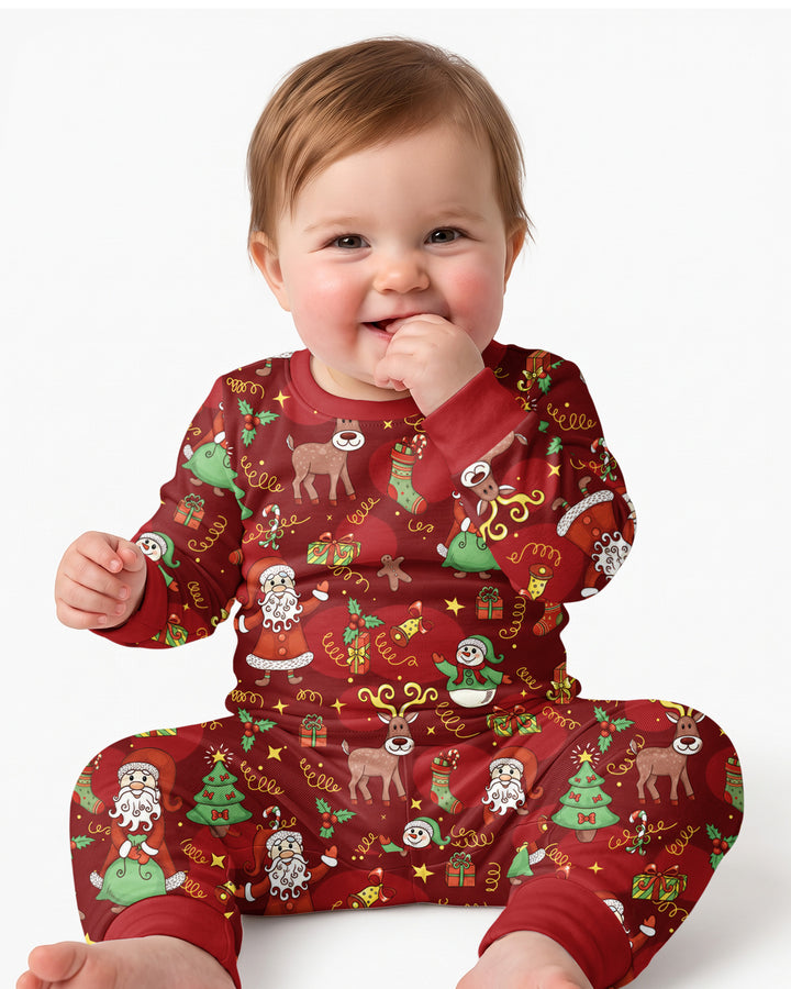 Santa Reindeer Snowflakes Bamboo Two Piece Long Sleeve Pajama Set