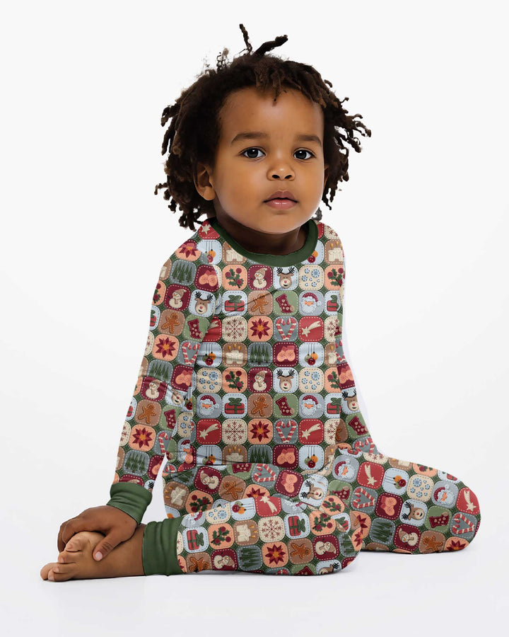 Christmas Felt Patchwork Bamboo Two Piece Long Sleeve Pajama Set