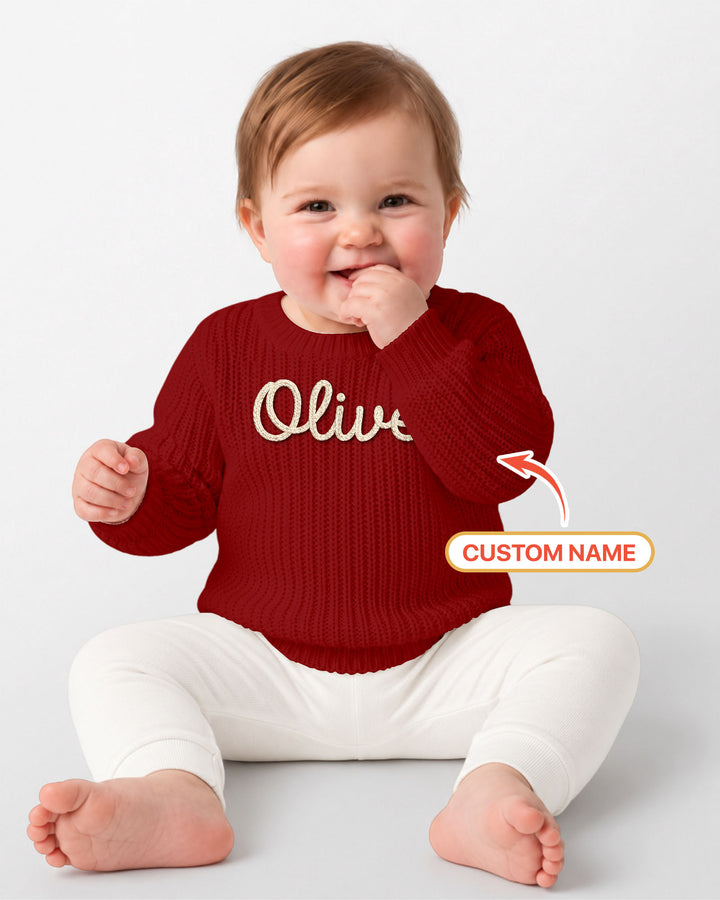 Embroidered Baby Name Bamboo Knit Sweater Bubble