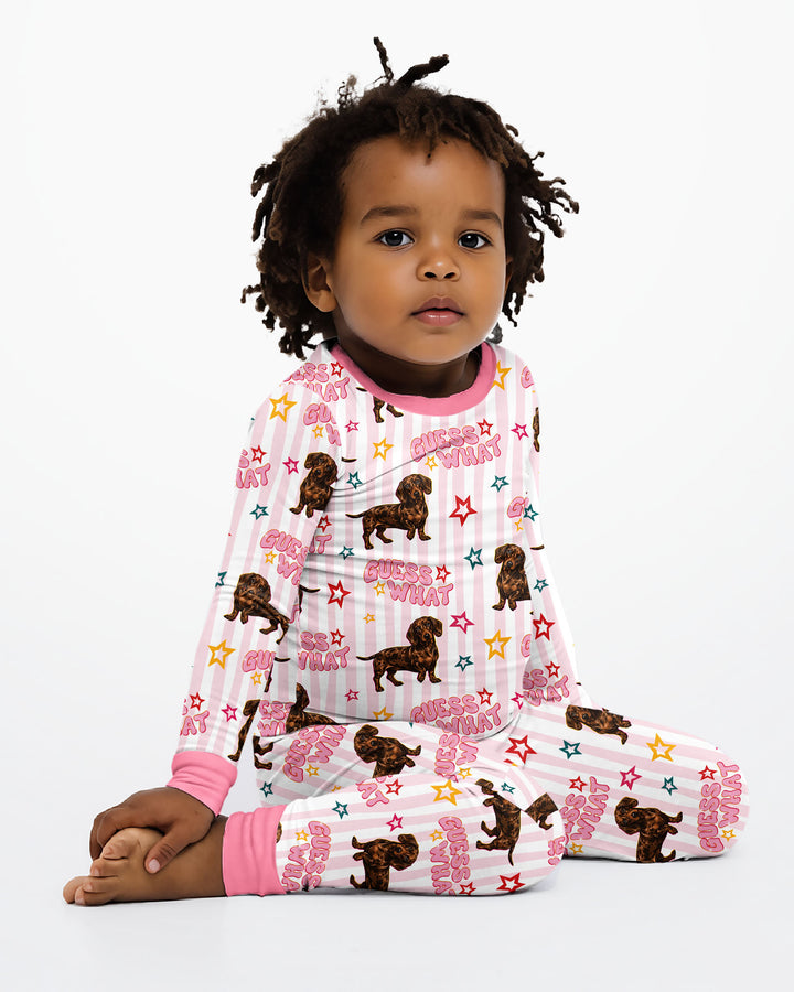 Guess What? Wiener Butt! Bamboo Two Piece Long Sleeve Pajama Set