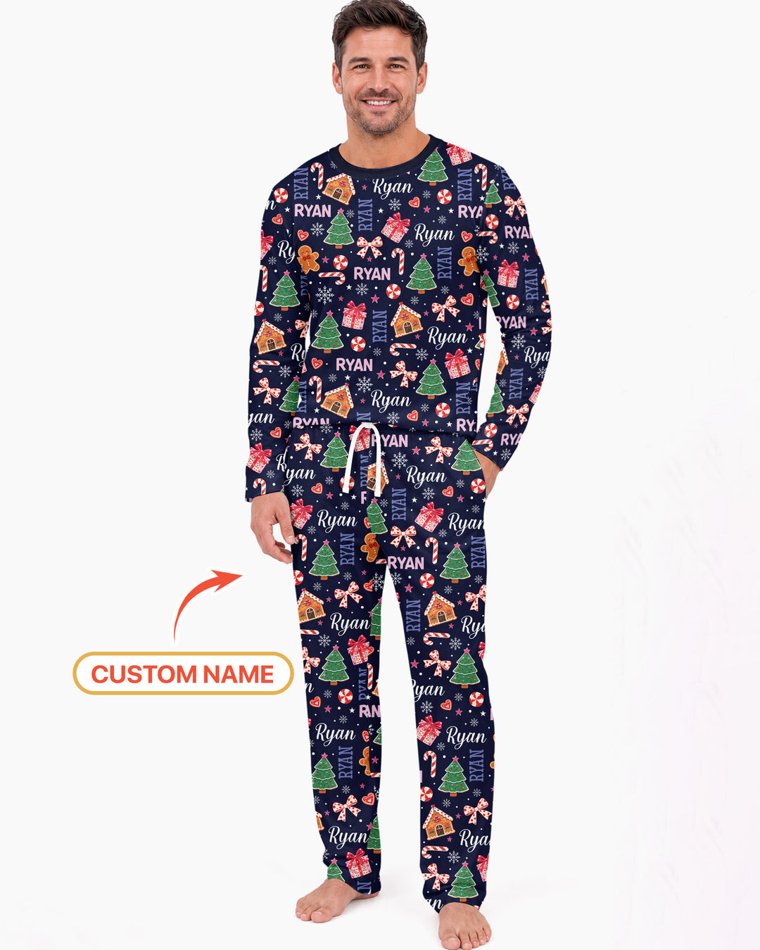 Custom Name Christmas Crew Family Matching Bamboo Men's Pajama Set
