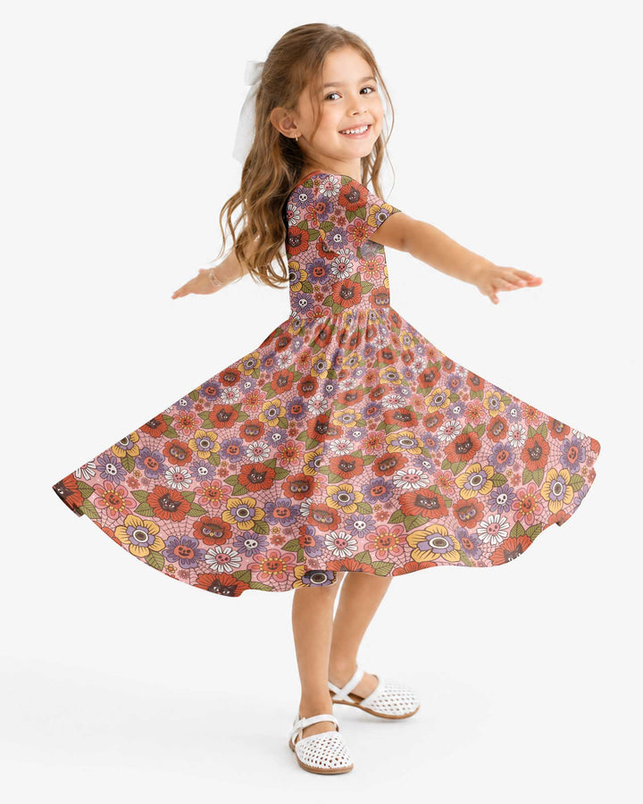 70s Halloween Floral Bamboo Twirl Dress