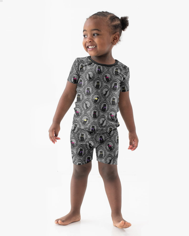 Midnight Cat Parade Bamboo Two Piece Short Sleeve Shorts Pajama Set