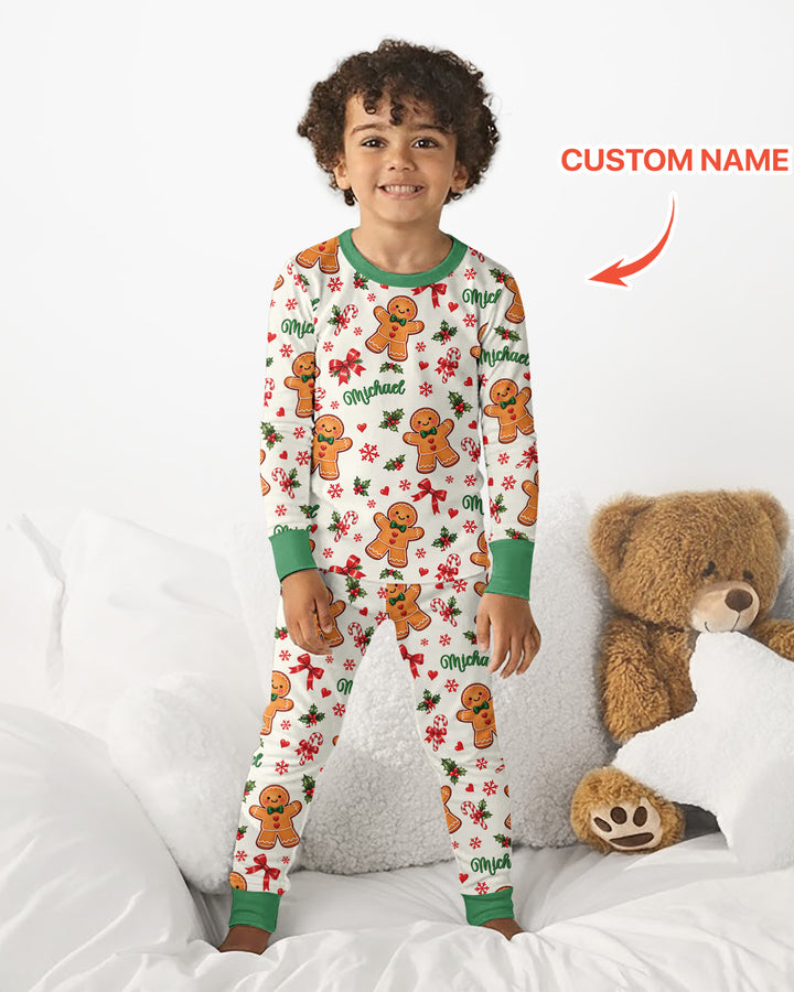 Custom Name Gingerbread Bamboo Two Piece Long Sleeve Pajama Set