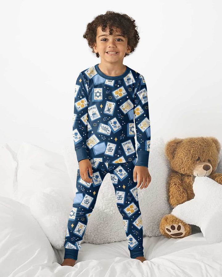 Mahjong Tov Hanukkah Family Matching Bamboo Two Piece Long Sleeve Pajama Set