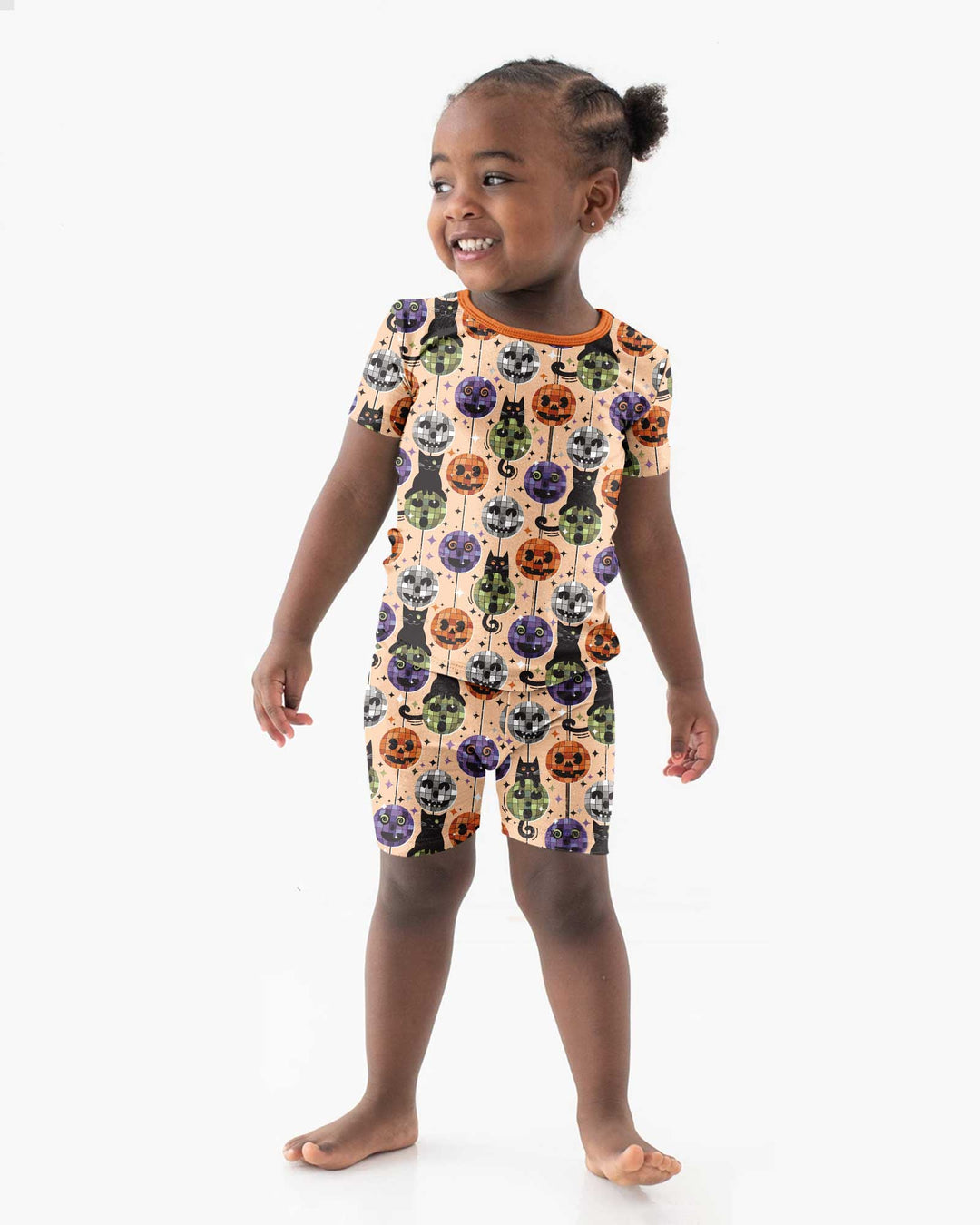 Groovy Halloween Disco Cat Bamboo Two Piece Short Sleeve Shorts Pajama Set