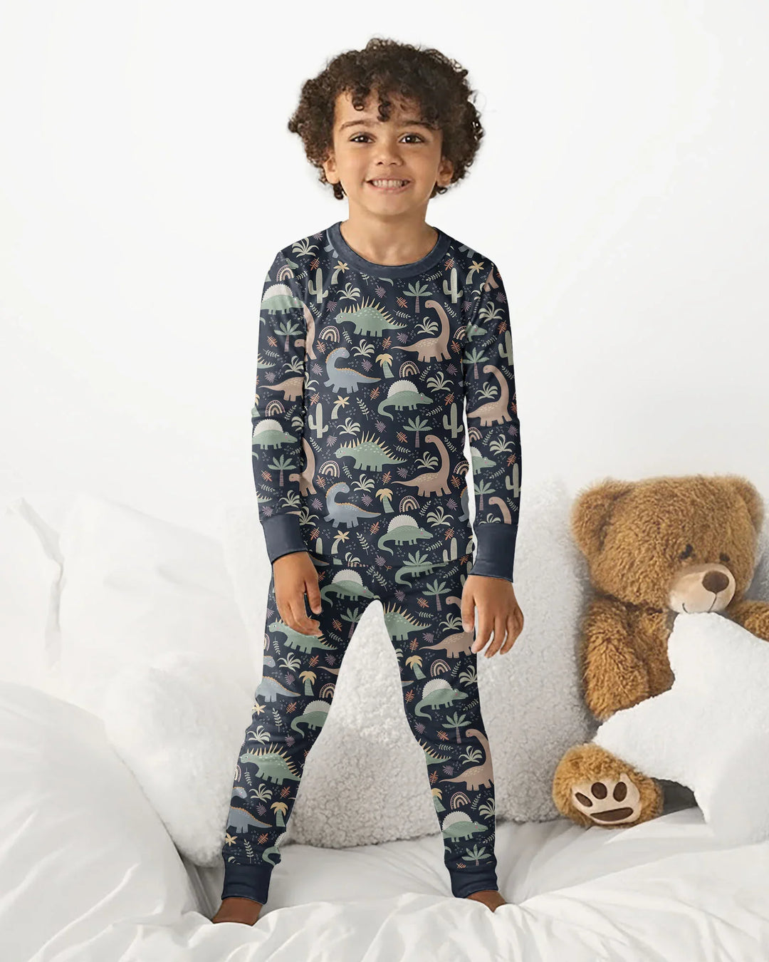 Navy Jurassic Jungle Bamboo Two Piece Pajama Set