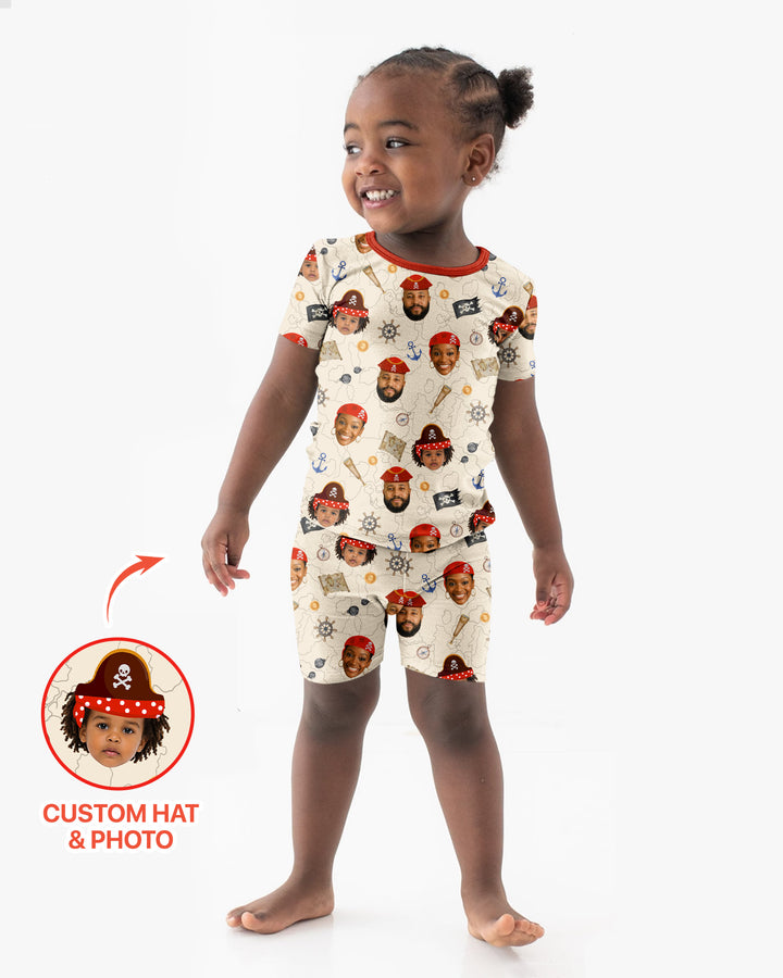 Custom Photo Treasure Map Adventures Family Matching Bamboo Two Piece Short Sleeve Shorts Pajama Set
