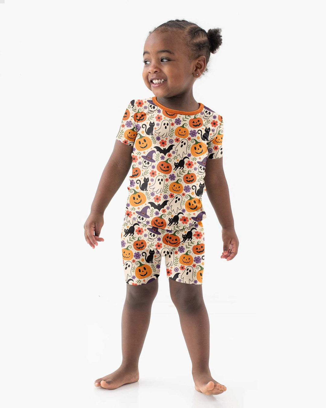 Spooky Halloween Floral Delight Bamboo Two Piece Short Sleeve Shorts Pajama Set