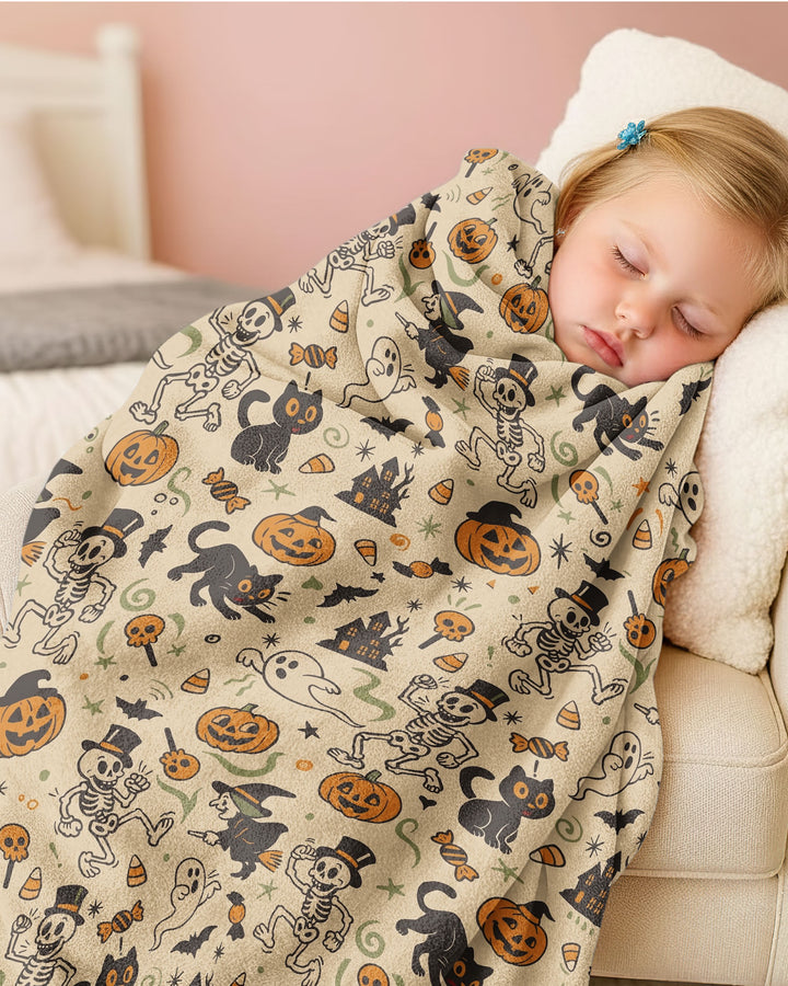 Vintage Skeleton Pumpkin Halloween Bamboo Blanket