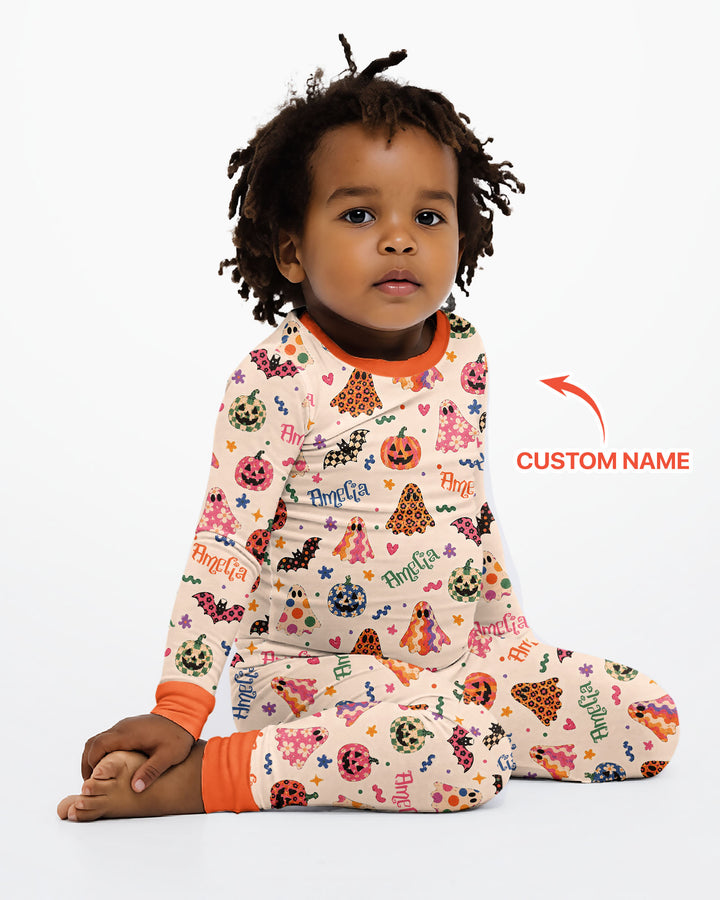 Funky Retro Halloween Bamboo Two Piece Long Sleeve Pajama Set