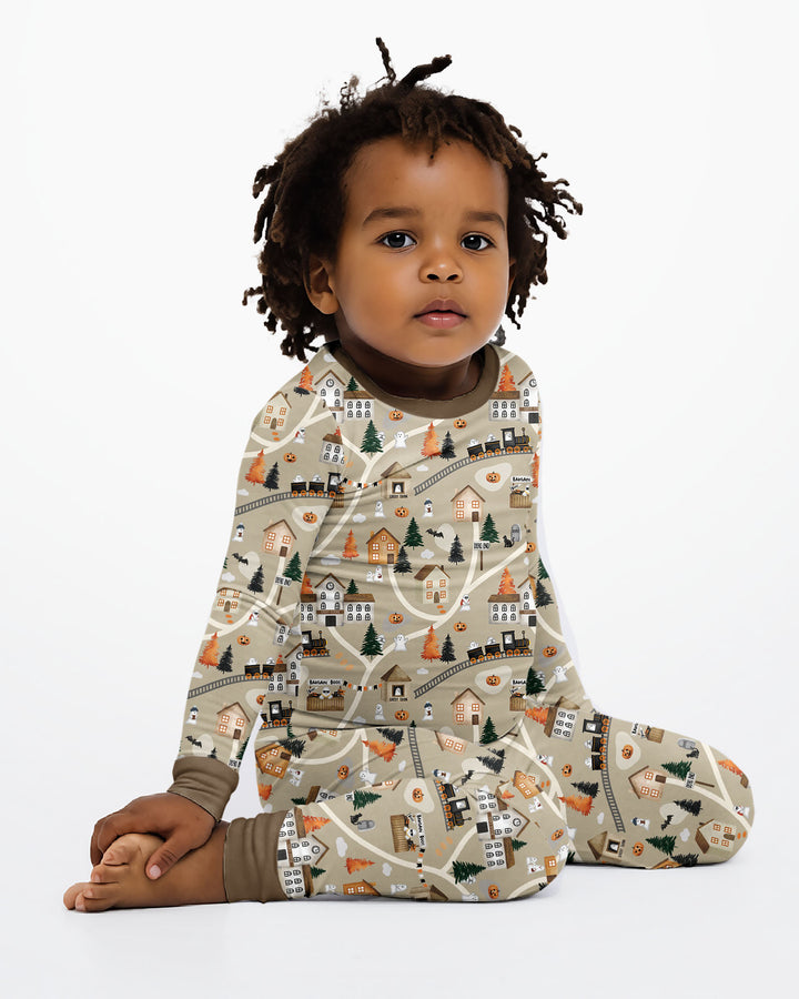 Haunted Halloween Town Map Bamboo Two Piece Long Sleeve Pajama Set
