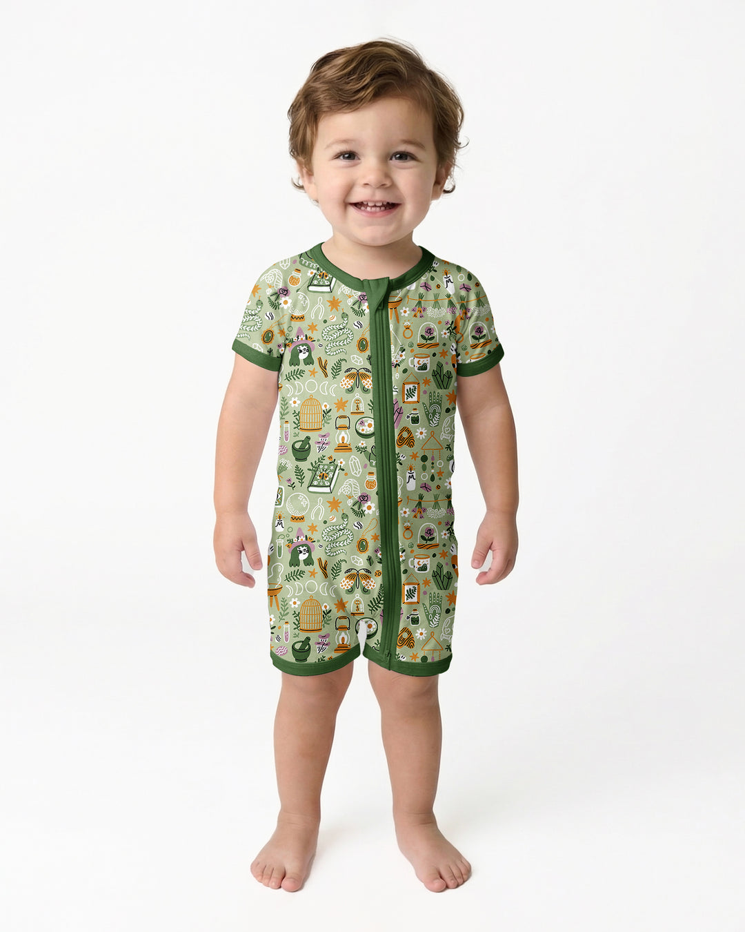 Boho Witchy Celestial Magic Floral Bamboo Shorty Zippy