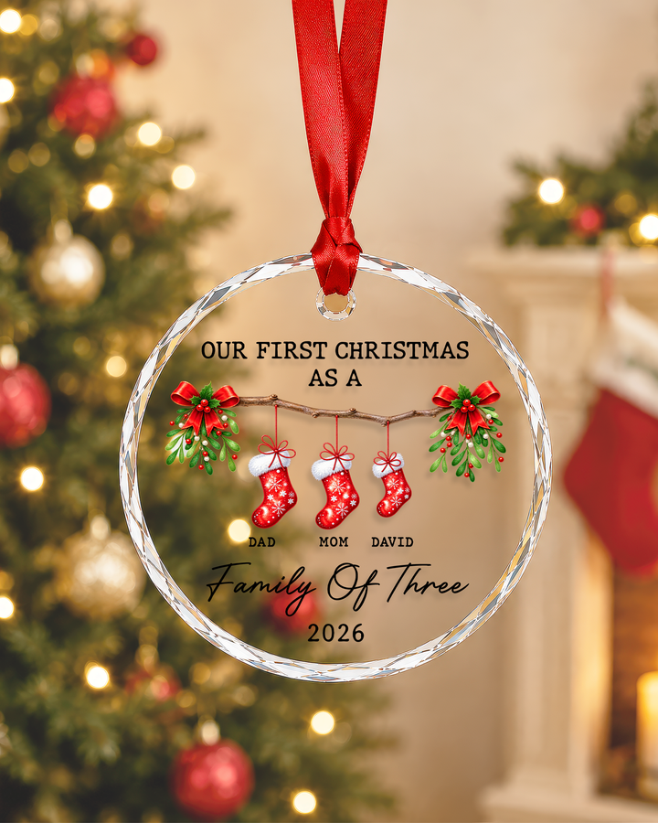 Family Of Three Personalized Glass Ornament