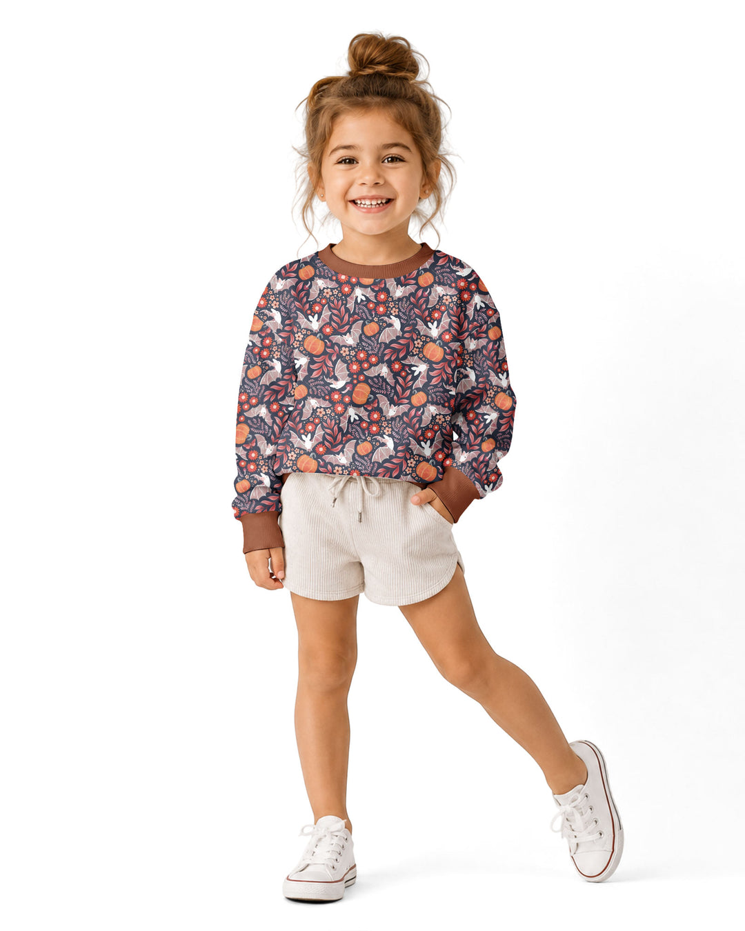Bat Pumpkin Floral Halloween Bamboo Crewneck Sweatshirt