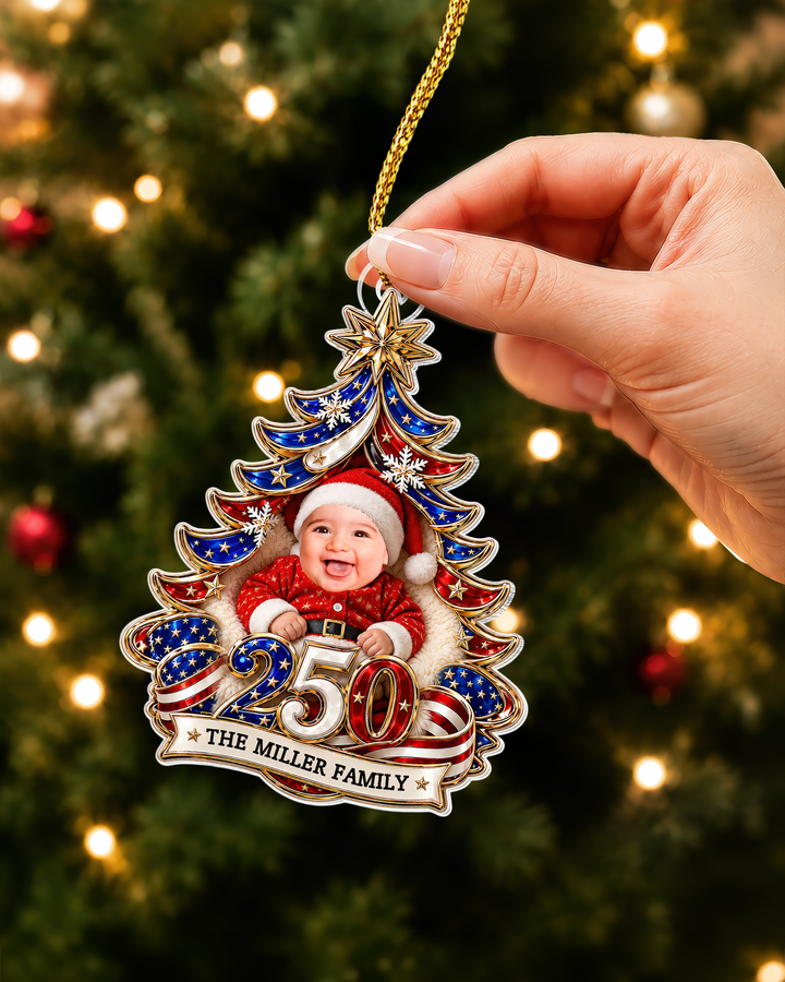 Stars And Stripes Personalized 1-Side Photo Acrylic Ornament
