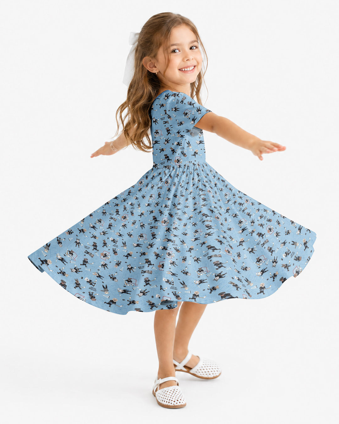 Hockey Dogs - Blue and Black Bamboo Twirl Dress