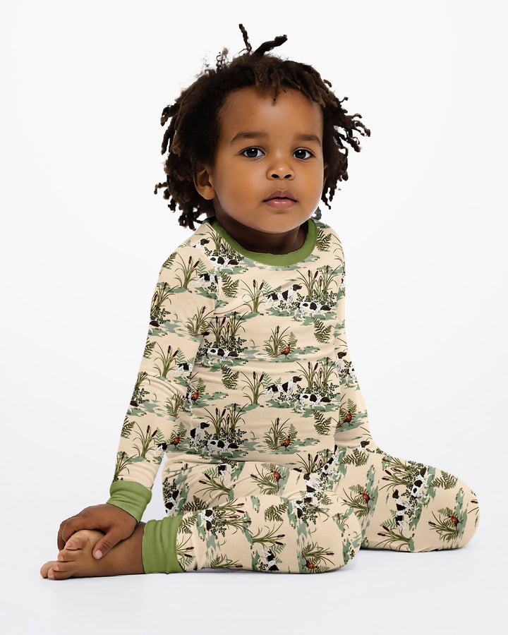Vintage Pheasant & Hunting Dog Field Family Matching Bamboo Two Piece Long Sleeve Pajama Set