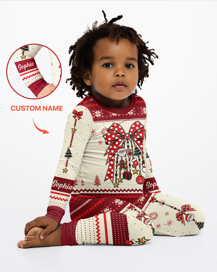 Custom Name Christmas Charm Bamboo Two Piece Long Sleeve Pajama Set