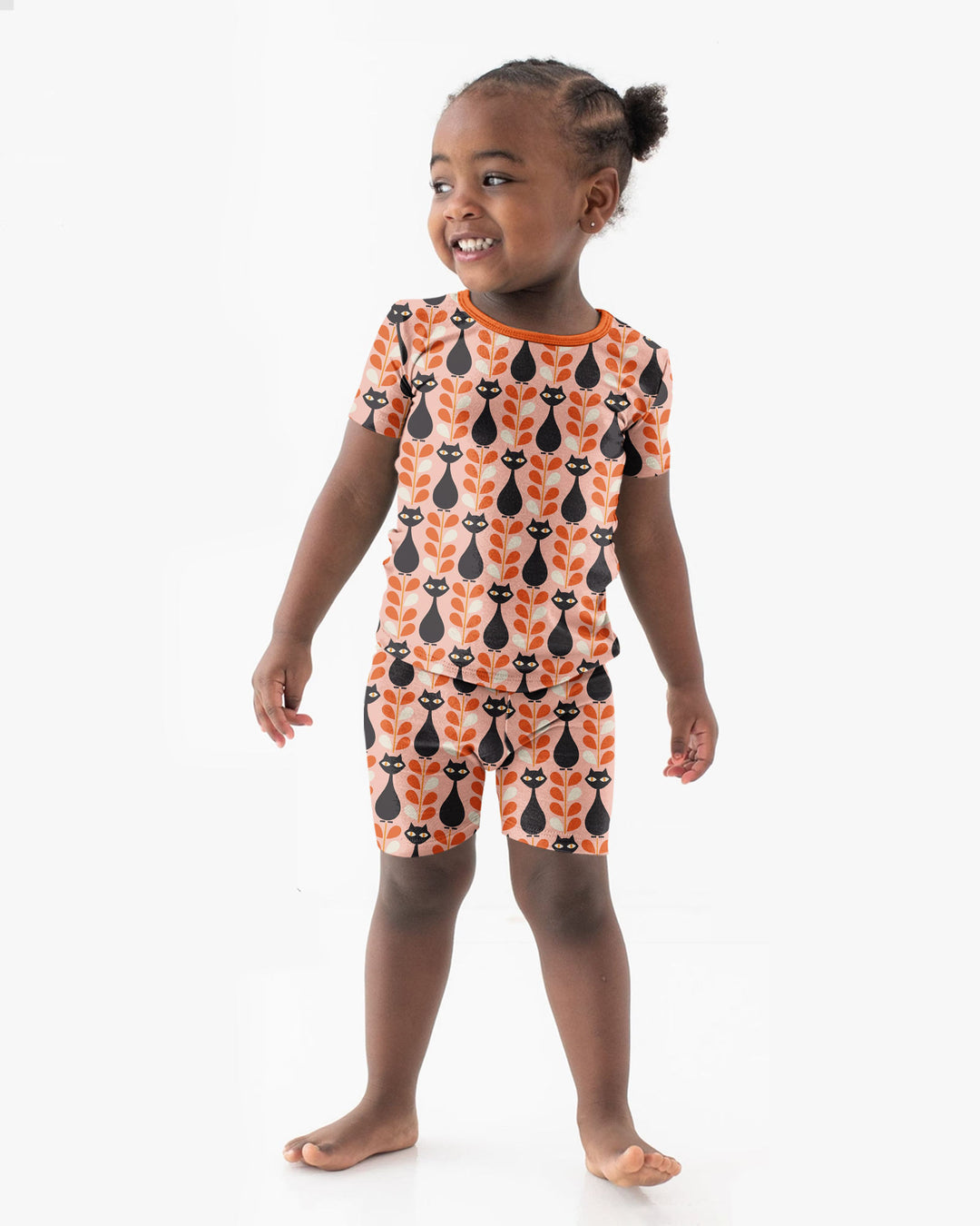 Retro Black Cat Garden Bamboo Two Piece Short Sleeve Shorts Pajama Set