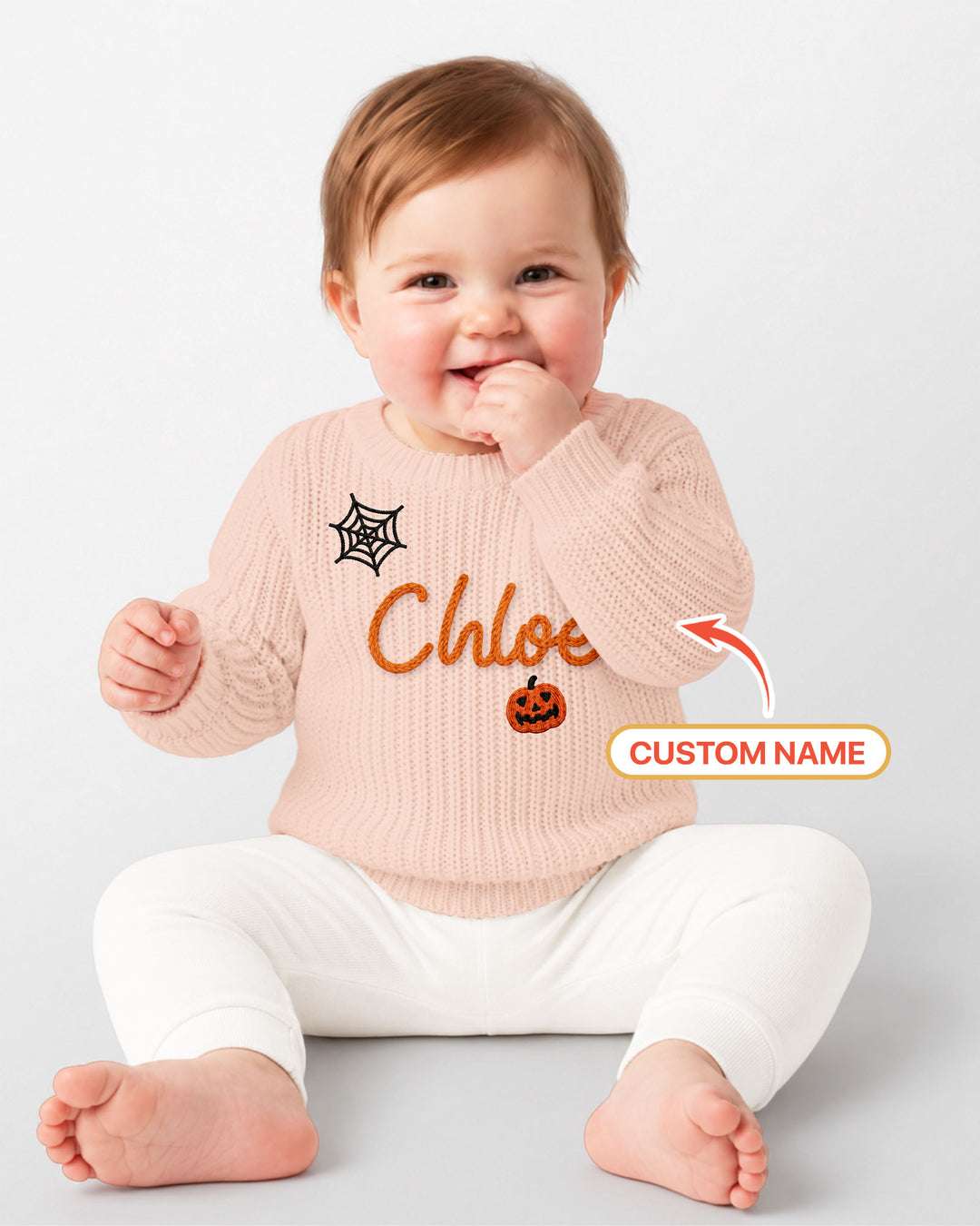 Happy Halloween Embroidered Baby Name Bamboo Knit Sweater Bubble