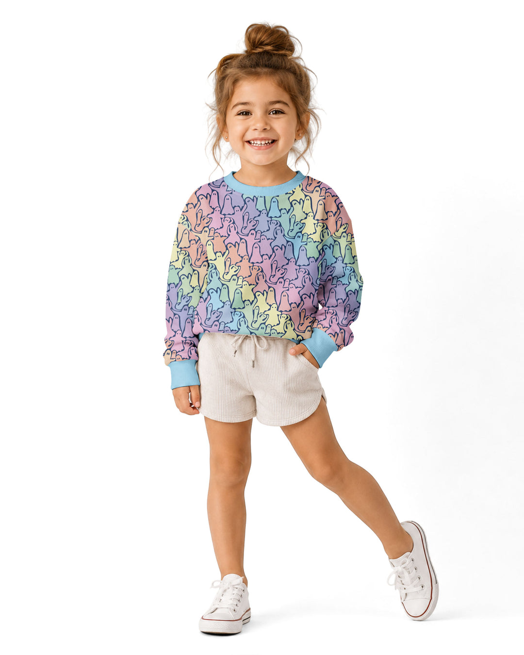 Pastel Rainbow Ghost Halloween Bamboo Crewneck Sweatshirt