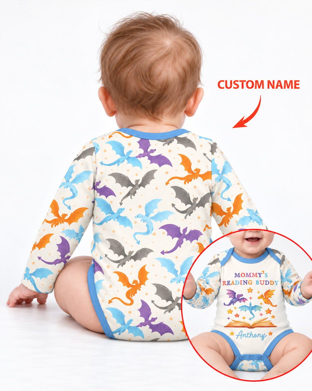 Custom Name Dragon Reading Buddy Bamboo Bodysuit