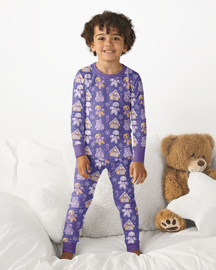 Purple Gingerbread Village Bamboo Two Piece Long Sleeve Pajama Set