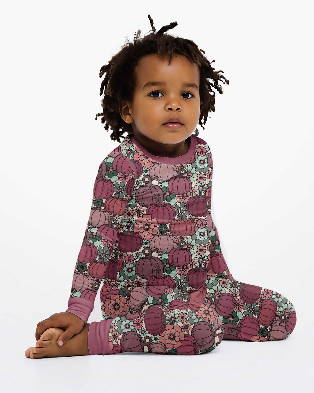 Retro Floral Pumpkin Patch Bamboo Two Piece Long Sleeve Pajama Set